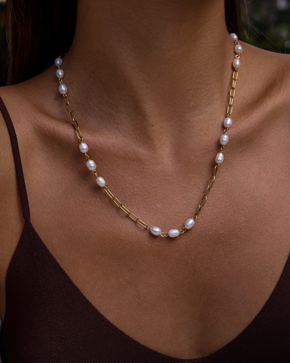 Elena Golden Pearl Link Chain Necklace