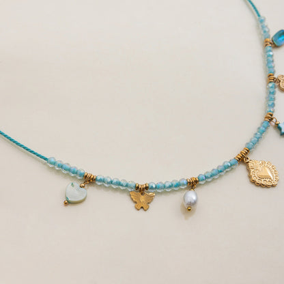 Elena Aqua Bloom Charm Necklace
