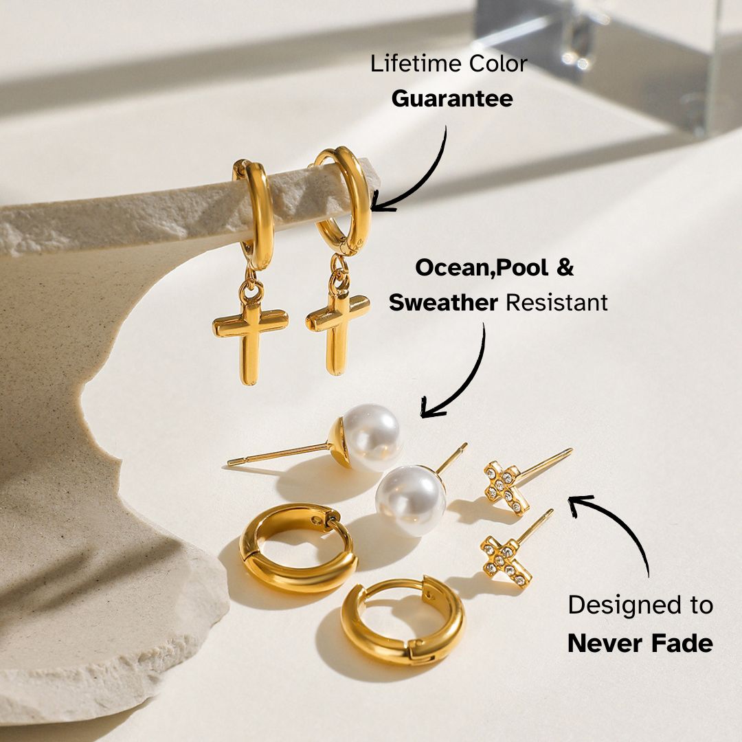 Elena Lustre of Faith – Pearl & Cross 4-Pair Earring Set
