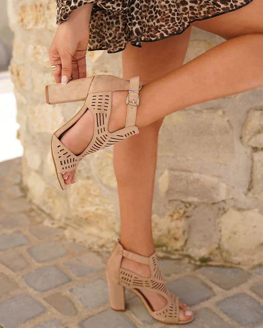 Cut-Out Sandals – High Heel & Buckle Closure