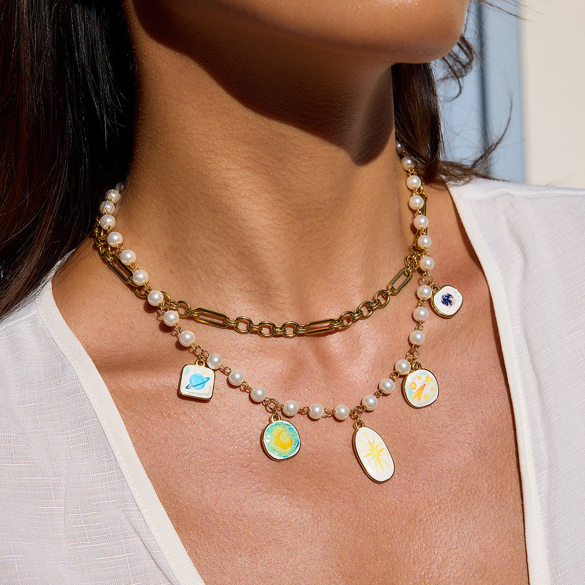 Elena Cosmic Pearl Planet Necklace