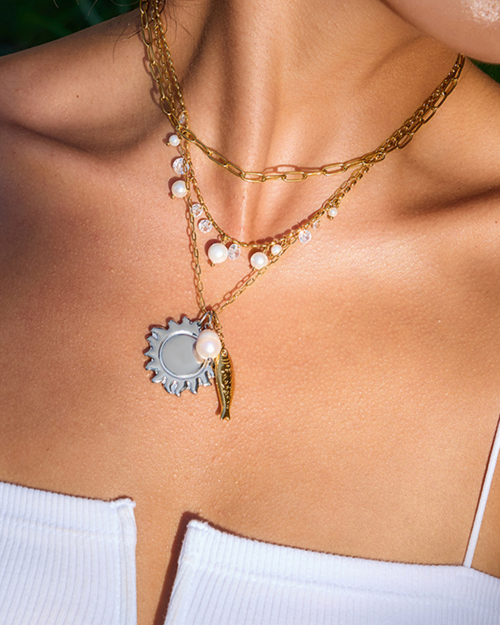 Elena Crystal Pearl Raindrop Necklace