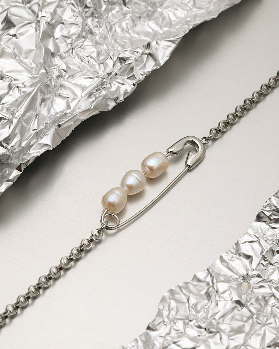 Elena Pearl-Pin Double Chain Necklace