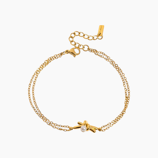 Elena Bow Pearl Duo Chain Bracelet