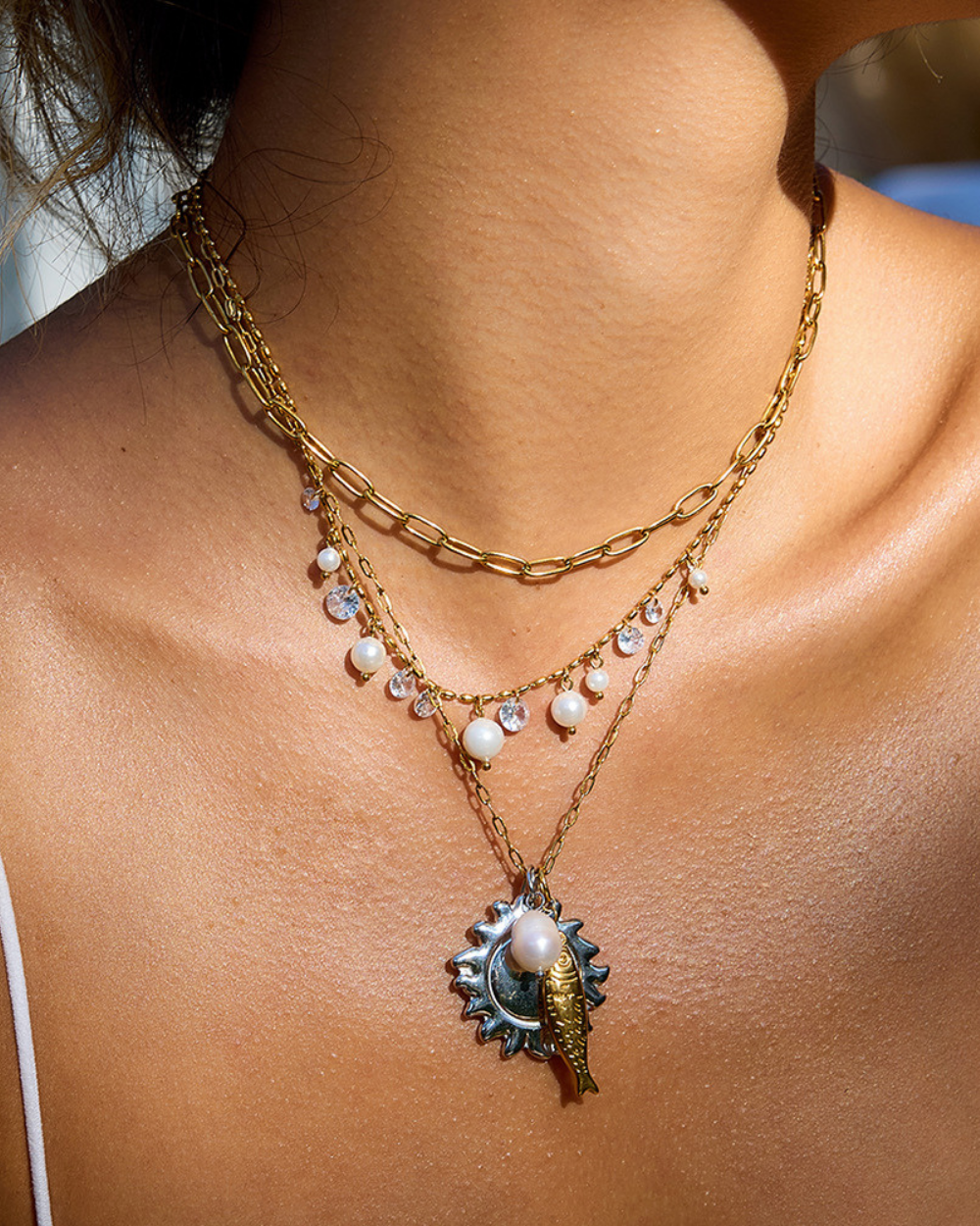 Elena Crystal Pearl Raindrop Necklace