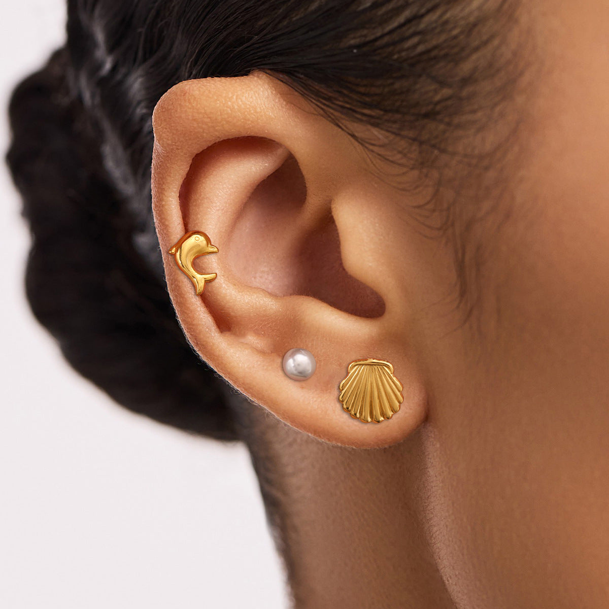 Elena Ocean Melody – Shell, Pearl & Dolphin Trio Earring Set