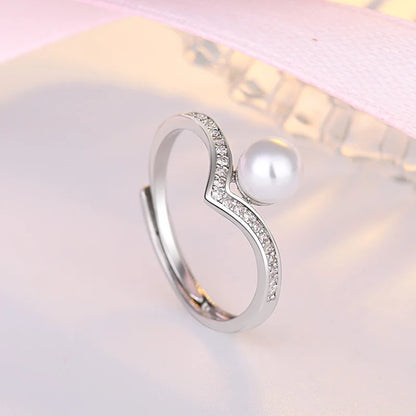 Anillos de perlas a la moda para mujer, joyería de plata 925, piedras preciosas de circón, anillo abierto para dedo, accesorios, regalo de compromiso de boda al por mayor