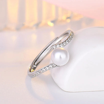 Anillos de perlas de moda, joyería de plata 925 con piedras preciosas de circón, anillo abierto para dedo, accesorios finos para regalo de fiesta de compromiso de boda