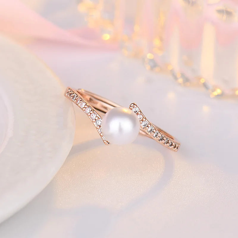Anillos de perlas de moda, joyería de plata 925 con piedras preciosas de circón, anillo abierto para dedo, accesorios finos para regalo de fiesta de compromiso de boda