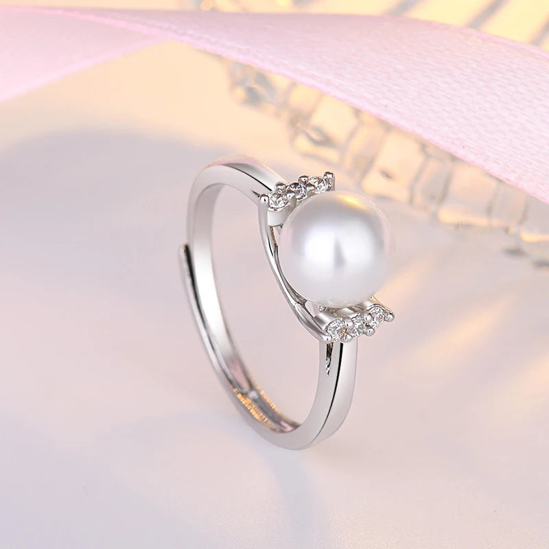 Anillos de moda, joyería de plata 925 con perla, piedras preciosas de circón, anillo abierto para dedo, accesorios para mujer, compromiso de boda, venta al por mayor