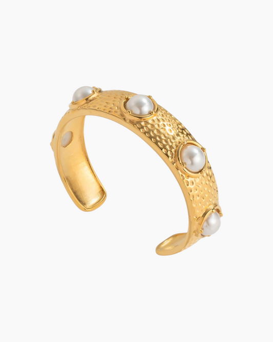Elena Hammered Pearl Cuff Bracelet