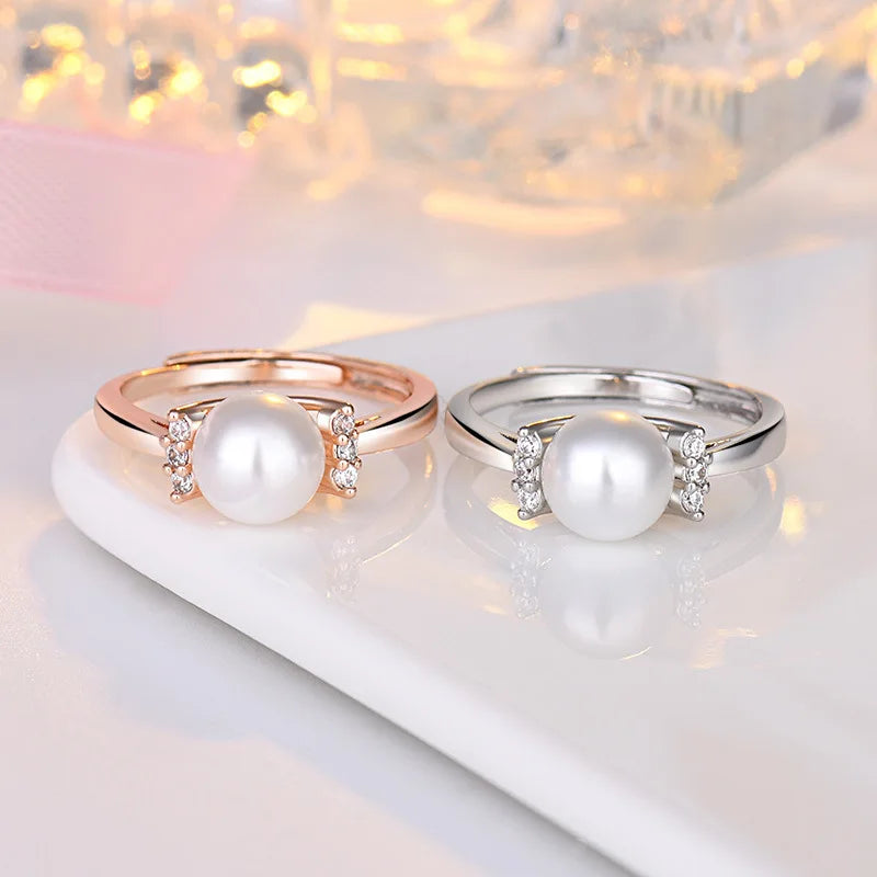 Anillos de moda, joyería de plata 925 con perla, piedras preciosas de circón, anillo abierto para dedo, accesorios para mujer, compromiso de boda, venta al por mayor