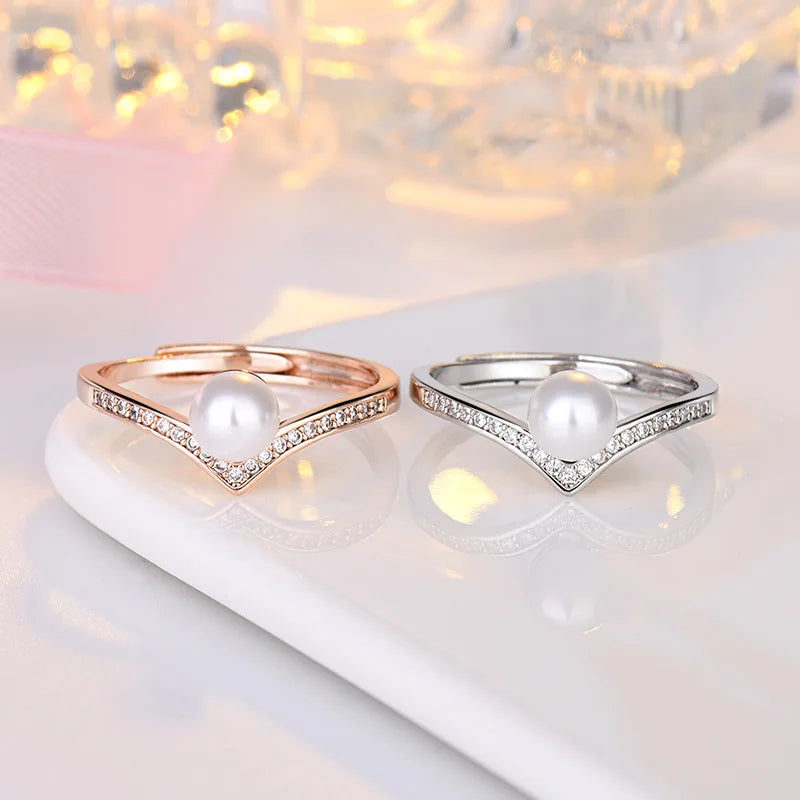 Anillos de perlas a la moda para mujer, joyería de plata 925, piedras preciosas de circón, anillo abierto para dedo, accesorios, regalo de compromiso de boda al por mayor