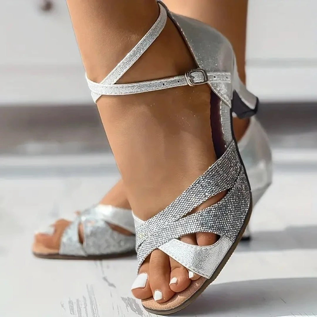 High-Heeled Sandals – Crisscross Straps & Adjustable Fit