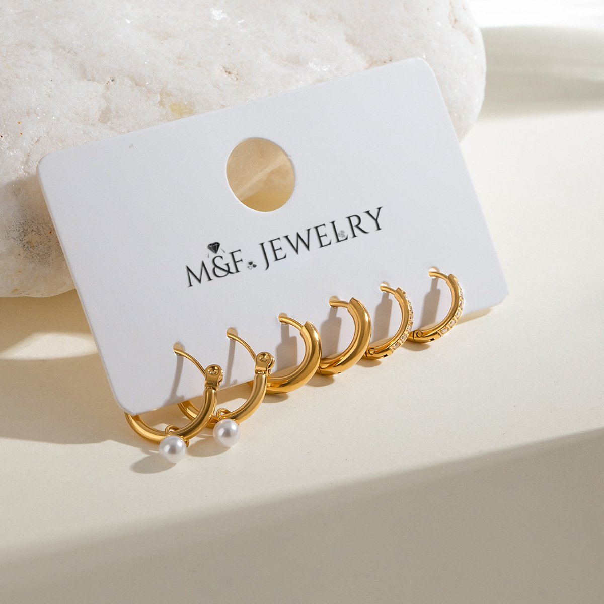 Elena Dawn Whisper – Pearl Hoop Trio Earring Set