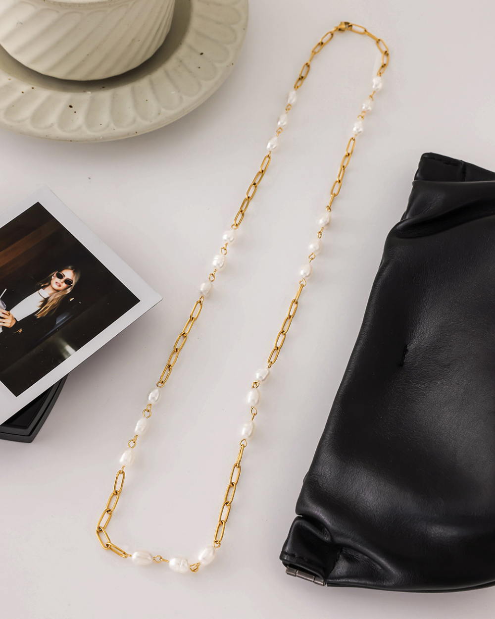 Elena Golden Pearl Link Chain Necklace