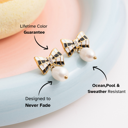 Elena Checkmate Charm Pearl Earrings