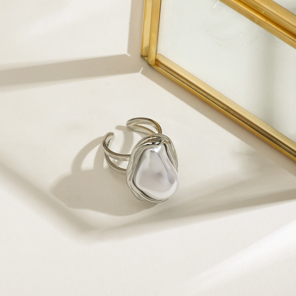 Elena Lunar Flow Pearl Ring - Silver