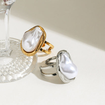 Elena Lunar Flow Pearl Ring - Silver