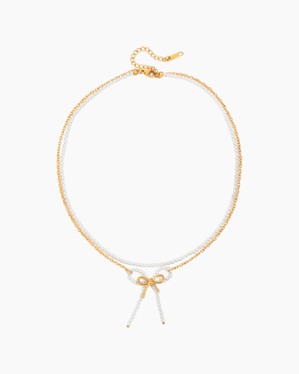 Elena Pearl Bow Double Chain Necklace