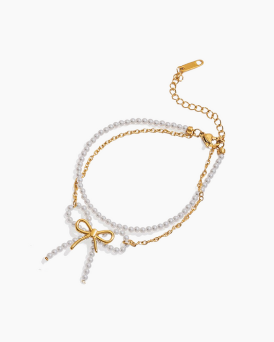 Elena Pearl Bow Layered Bracelet