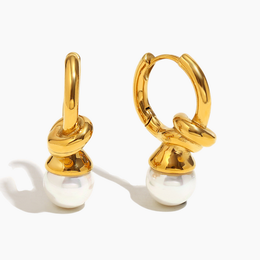 Elena Pearl Knot Hoop Earrings