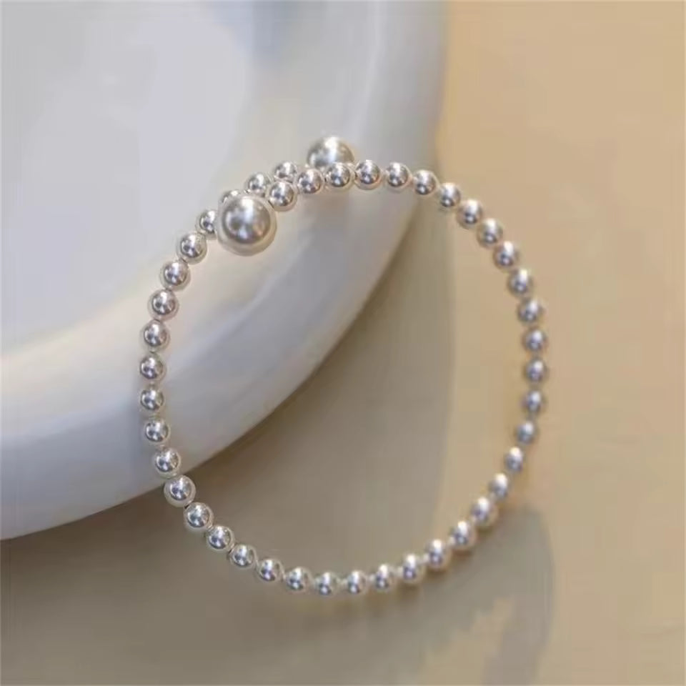 Pulsera de perlas Vintage francesa, brazalete ajustable con bola acrílica Simple para mujer, joyería de moda, triangulación de envíos