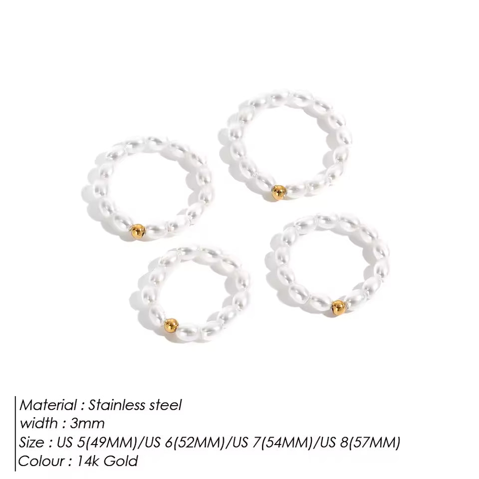 EManco-Anillo de dedo de perla minimalista, perla de imitación coreana, anillos de perlas redondas blancas, regalo de aniversario de boda