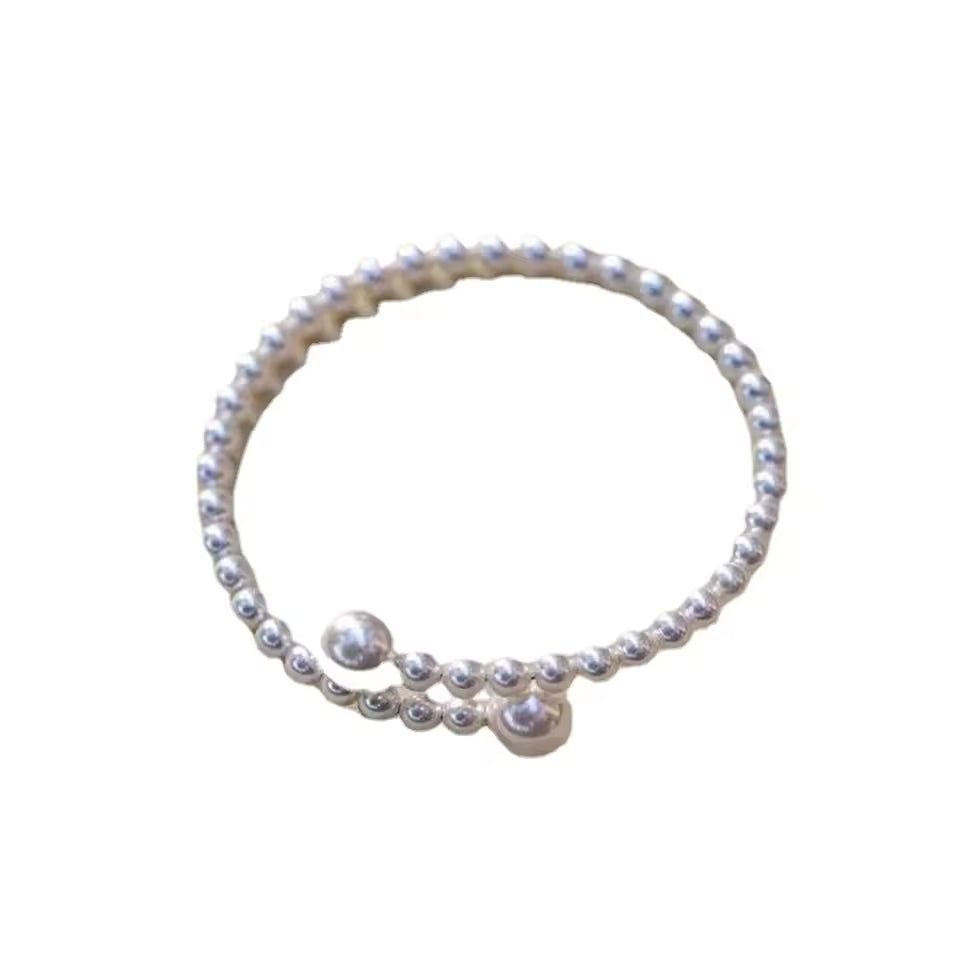 Pulsera de perlas Vintage francesa, brazalete ajustable con bola acrílica Simple para mujer, joyería de moda, triangulación de envíos
