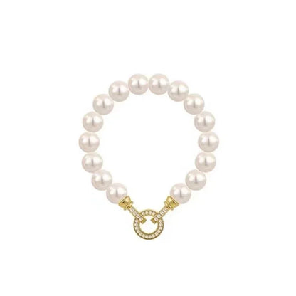 Microconjunto francés elegante con hebilla redonda de circón, pulseras con dijes de perlas de imitación para mujer, conjunto de joyería con carácter, nuevos accesorios