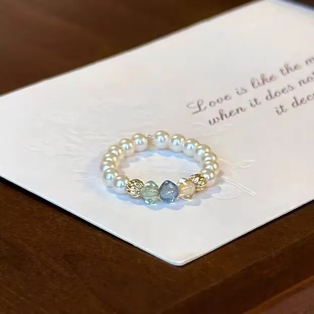 Anillos de perlas de imitación de circón Vintage francés para mujer, elegante anillo elástico con cuentas, regalo de joyería de boda para fiesta de lujo