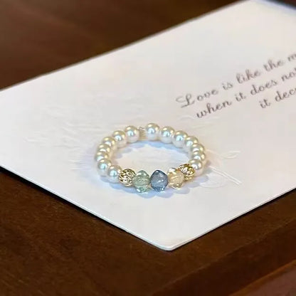 Anillos de perlas de imitación de circón Vintage francés para mujer, elegante anillo elástico con cuentas, regalo de joyería de boda para fiesta de lujo