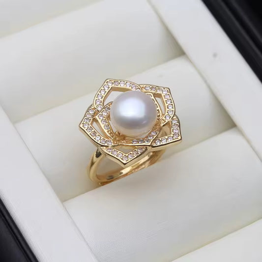 Anillos de perlas naturales de agua dulce reales para mujer, anillos de perlas cultivadas chapadas en oro, regalo de cumpleaños ajustable para madre, blanco y negro