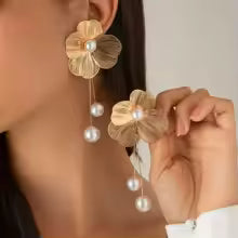 Elena Long Pearl Flower Tassel Earrings