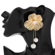 Elena Long Pearl Flower Tassel Earrings