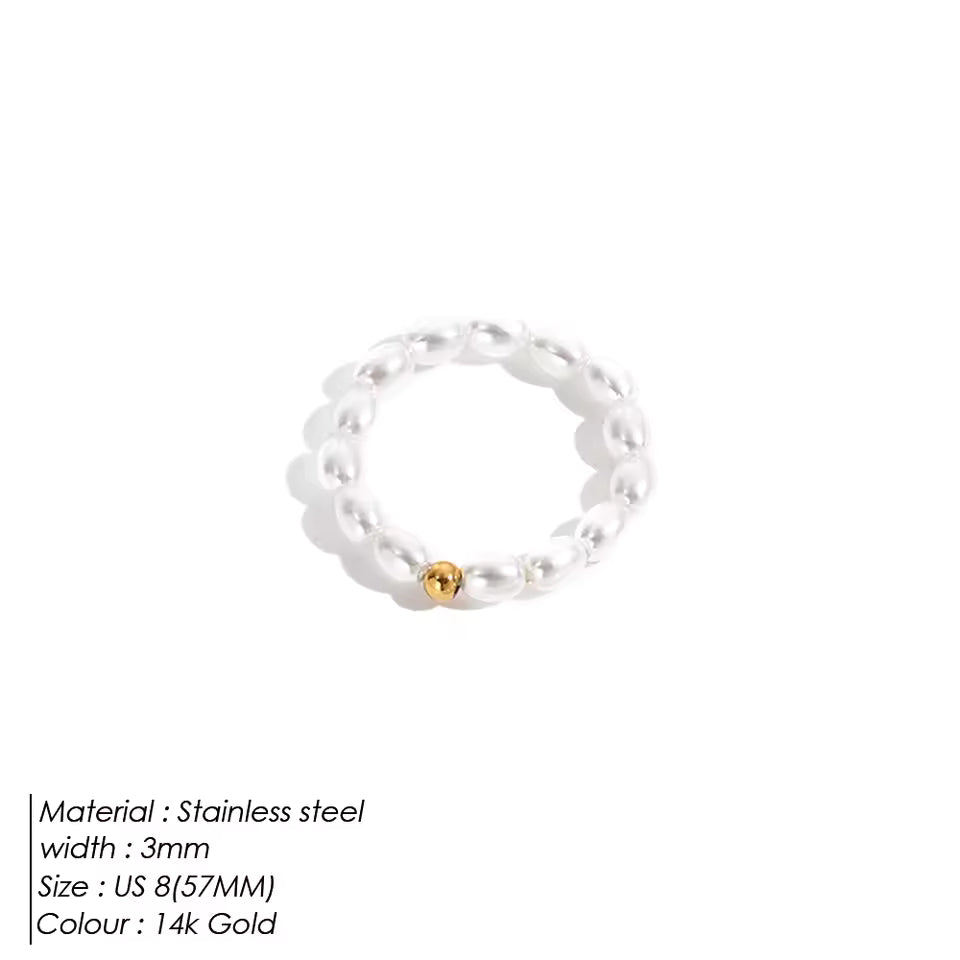 EManco-Anillo de dedo de perla minimalista, perla de imitación coreana, anillos de perlas redondas blancas, regalo de aniversario de boda