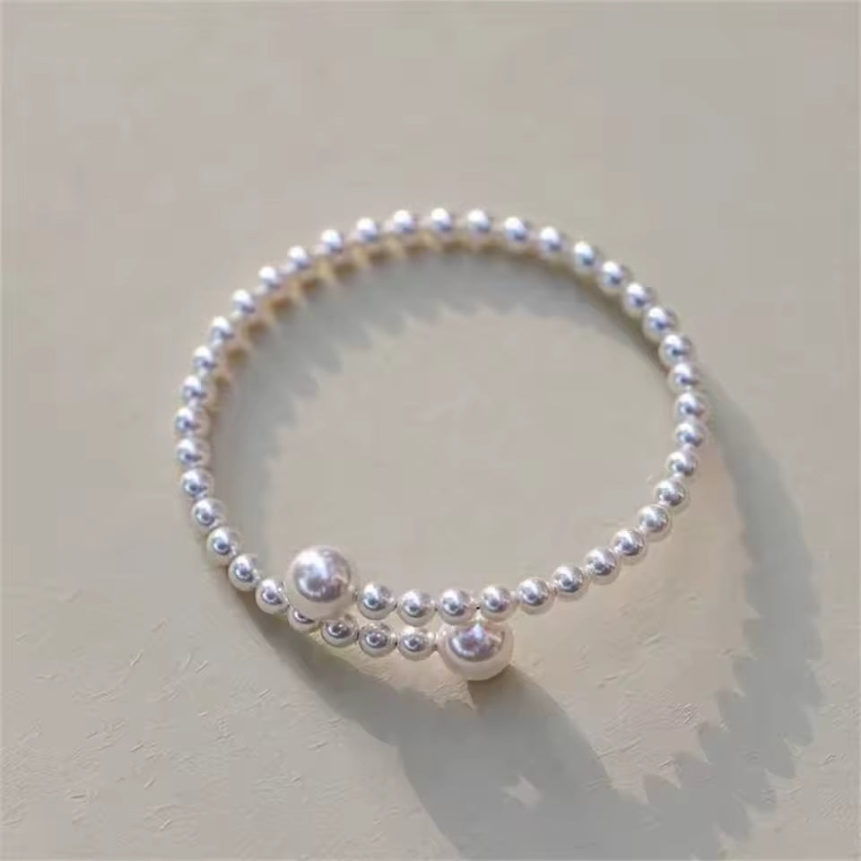 Pulsera de perlas Vintage francesa, brazalete ajustable con bola acrílica Simple para mujer, joyería de moda, triangulación de envíos