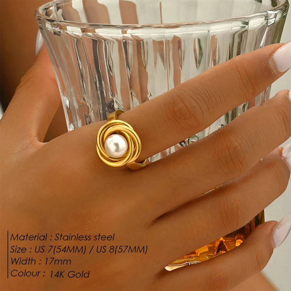 EManco, nueva moda, anillos de perlas de imitación de acero inoxidable para mujeres, niñas y joyería para fiesta de boda, envío de 48 horas