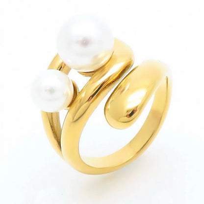 Anillos de cuentas de perlas de imitación de concha francesa para mujeres y hombres, anillos geométricos de acero inoxidable de Color dorado y plateado, joyería femenina