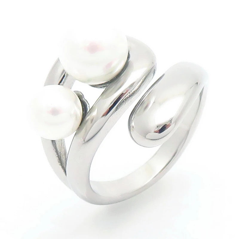Anillos de cuentas de perlas de imitación de concha francesa para mujeres y hombres, anillos geométricos de acero inoxidable de Color dorado y plateado, joyería femenina