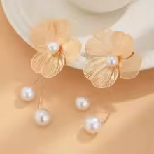 Elena Long Pearl Flower Tassel Earrings