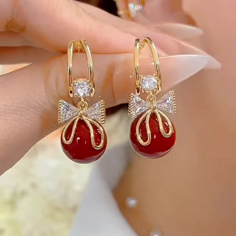 Elena Korean Design Unique Zircon Bow Earrings