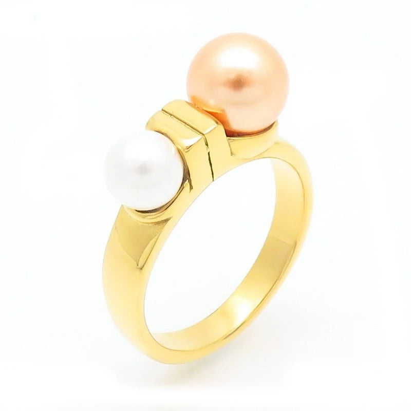 Anillos de cuentas de perlas de imitación de concha francesa para mujeres y hombres, anillos geométricos de acero inoxidable de Color dorado y plateado, joyería femenina
