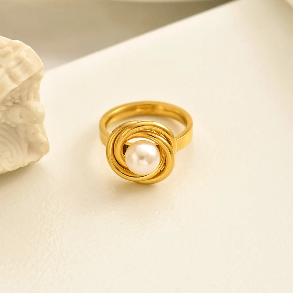 EManco, nueva moda, anillos de perlas de imitación de acero inoxidable para mujeres, niñas y joyería para fiesta de boda, envío de 48 horas