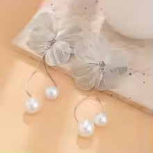 Elena Long Pearl Flower Tassel Earrings