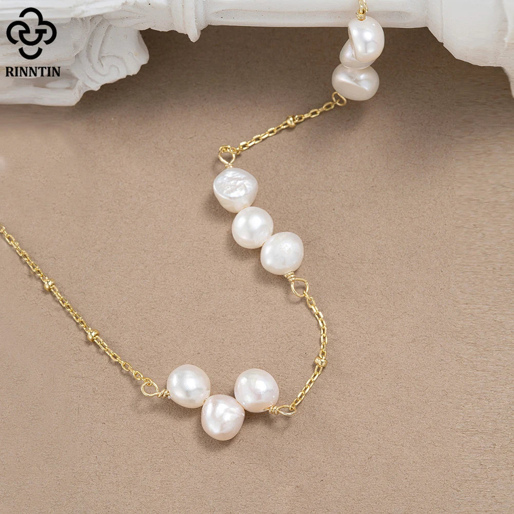 Elena Pearl Necklace Baroque Gold Chain
