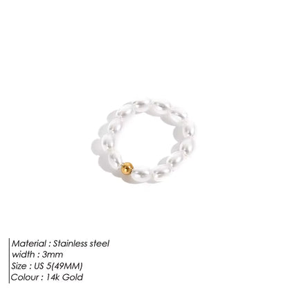 EManco-Anillo de dedo de perla minimalista, perla de imitación coreana, anillos de perlas redondas blancas, regalo de aniversario de boda