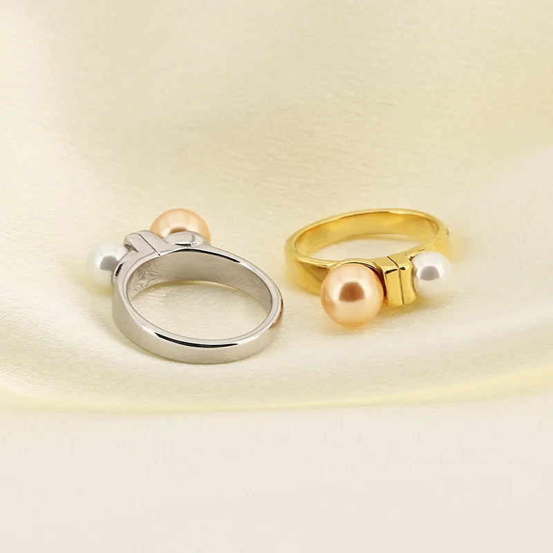 Anillos de cuentas de perlas de imitación de concha francesa para mujeres y hombres, anillos geométricos de acero inoxidable de Color dorado y plateado, joyería femenina