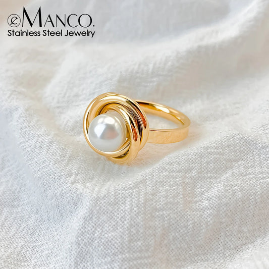 EManco, nueva moda, anillos de perlas de imitación de acero inoxidable para mujeres, niñas y joyería para fiesta de boda, envío de 48 horas