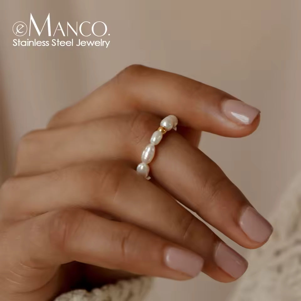 EManco-Anillo de dedo de perla minimalista, perla de imitación coreana, anillos de perlas redondas blancas, regalo de aniversario de boda